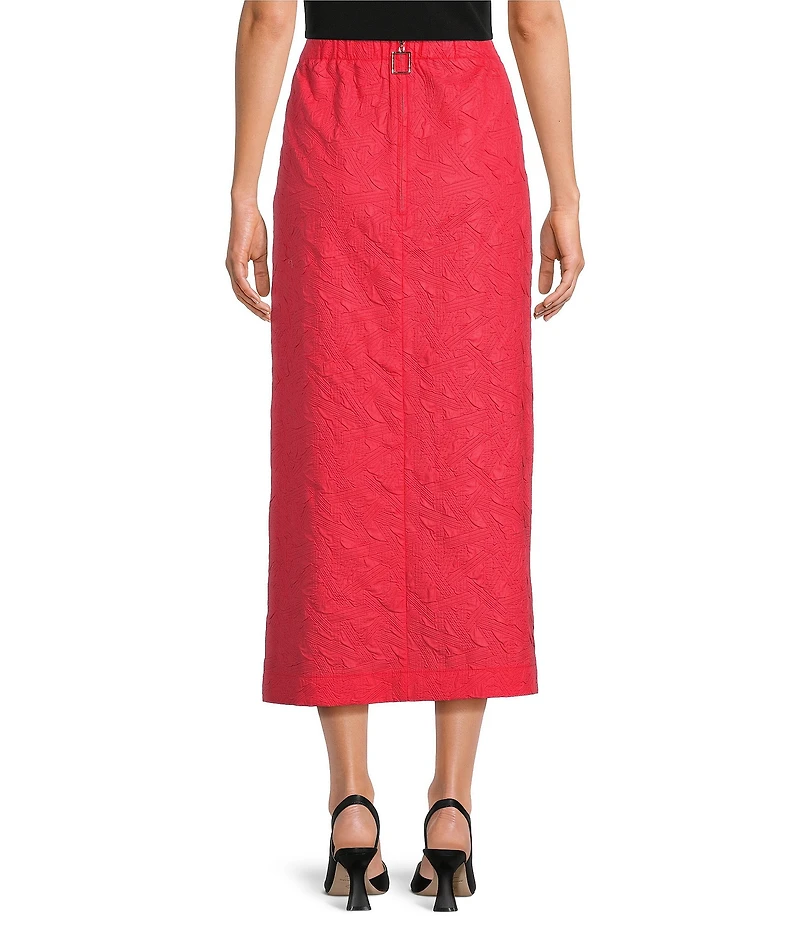 IC Collection Woven Elastic Waist Side Slit Pencil Midi Skirt