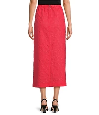 IC Collection Woven Elastic Waist Side Slit Pencil Midi Skirt