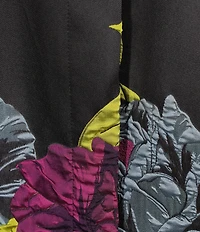 IC Collection Woven Floral Placement Print Spread Collar Bracelet Sleeve Button-Front Bubble Jacket