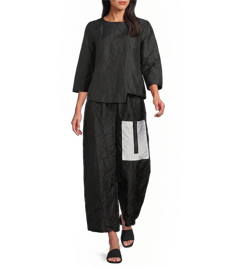 IC Collection Woven Wide-Leg Crinkle Pull-On Coordinating Crop Pants