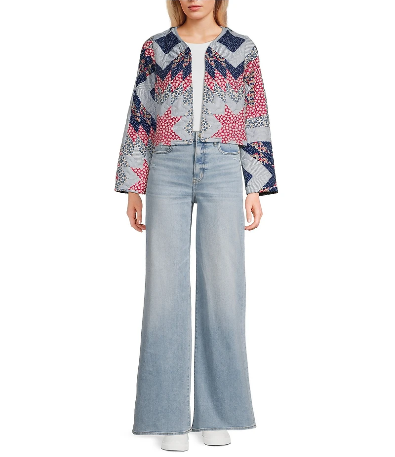 Ida Mae Home Adeline Patchwork Print Round Neck Long Sleeve Quilted Jacket