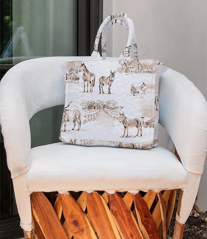 Ida Mae Home Donkey Toile Brown Quilted Medium Tote Bag