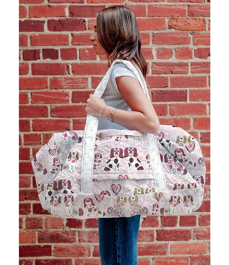Ida Mae Home Foo Dogs Pink Quilted Weekender Duffle Bag