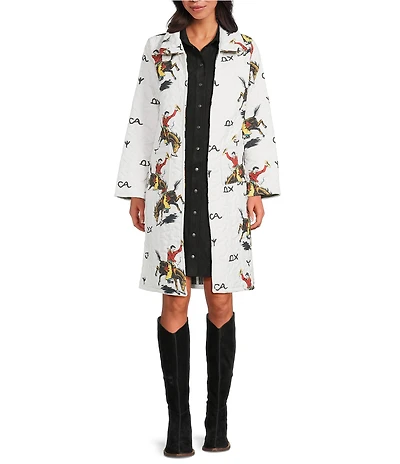 Ida Mae Home Linen Contrasting Print Interior Fold Down Collar Long Sleeve Jacket
