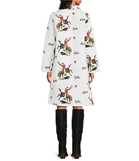 Ida Mae Home Linen Contrasting Print Interior Fold Down Collar Long Sleeve Jacket