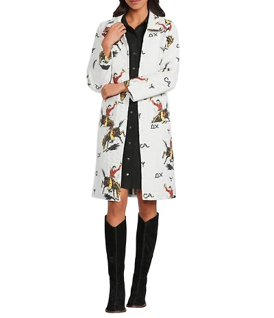 Ida Mae Home Linen Contrasting Print Interior Fold Down Collar Long Sleeve Jacket
