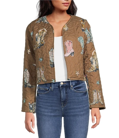 Ida Mae Home Thunderbird Round Neck Long Sleeve Open Front Jacket