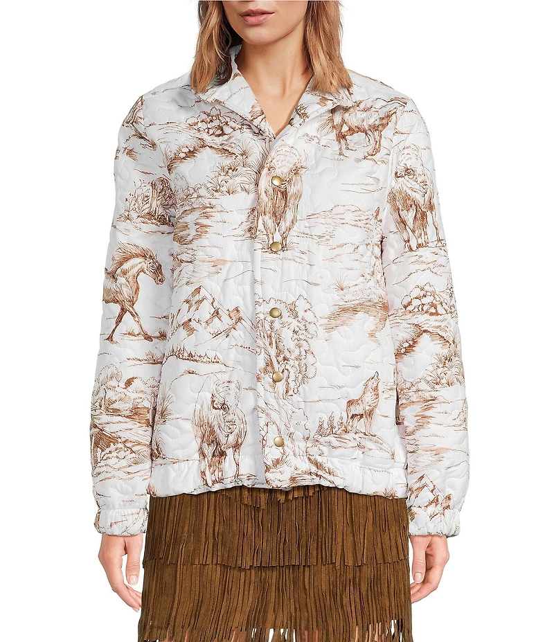 Ida Mae Home Toile Print Round Neck Long Sleeve Bomber Jacket