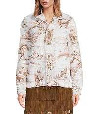 Ida Mae Home Toile Print Round Neck Long Sleeve Bomber Jacket