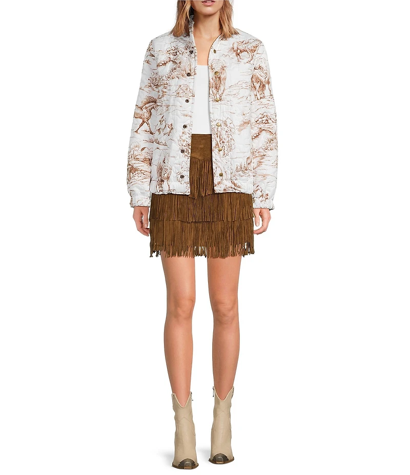 Ida Mae Home Toile Print Round Neck Long Sleeve Bomber Jacket