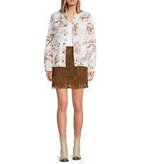 Ida Mae Home Toile Print Round Neck Long Sleeve Bomber Jacket