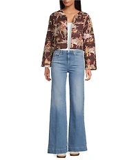 Ida Mae Home Western Print Cotton Blend Open Front Long Sleeve Cropped Jacket