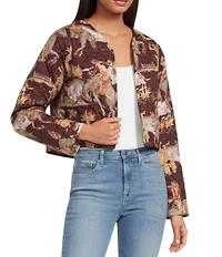 Ida Mae Home Western Print Cotton Blend Open Front Long Sleeve Cropped Jacket