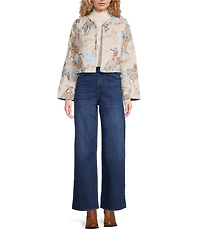 Ida Mae Home Western Print Open Front Long Sleeve Cropped Jacket