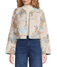 Ida Mae Home Western Print Open Front Long Sleeve Cropped Jacket