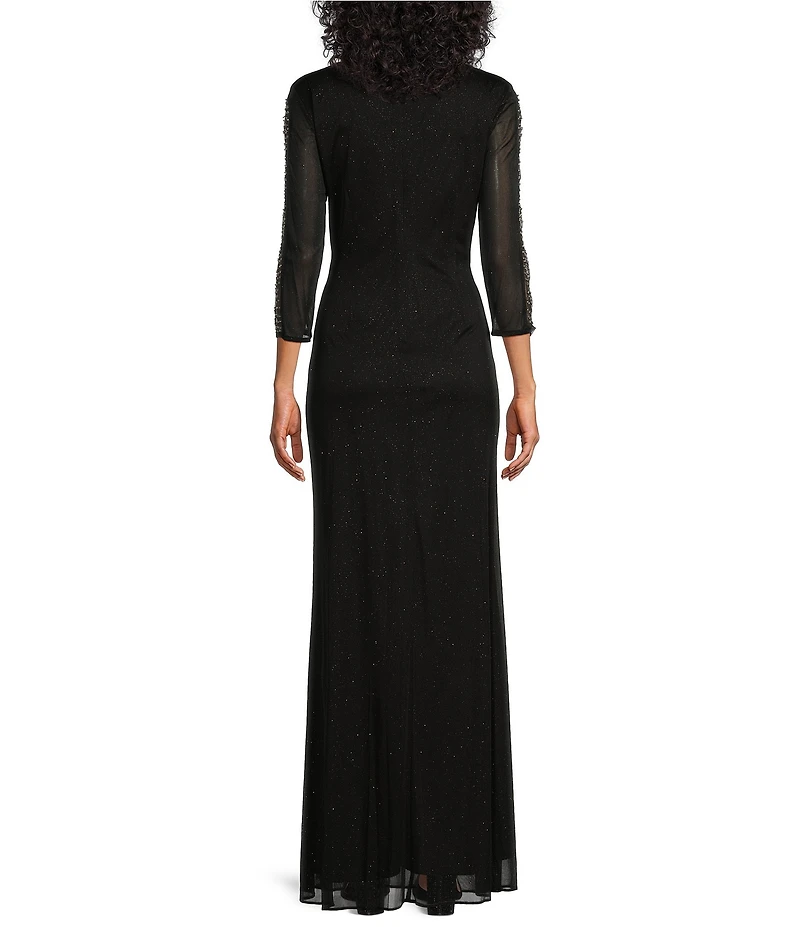 Ignite Evenings 3/4 Sleeve Boat Neck Glitter Dress