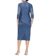Ignite Evenings 3/4 Sleeve Square Neck Sequin Lace 2-Piece Jacket Midi Dress