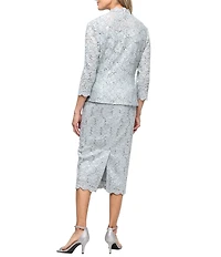 Ignite Evenings 3/4 Sleeve Square Neck Sequin Lace 2-Piece Jacket Midi Dress