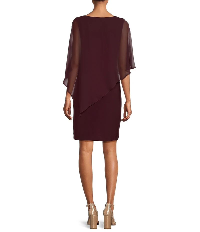 Ignite Evenings Asymmetrical Popover Round Neck Short Capelet Sleeve Embellished Sheath Dress