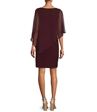 Ignite Evenings Asymmetrical Popover Round Neck Short Capelet Sleeve Embellished Sheath Dress