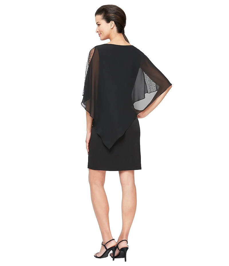 Ignite Evenings Asymmetrical Popover Round Neck Short Capelet Sleeve Embellished Sheath Dress