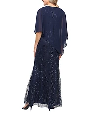 Ignite Evenings Beaded Chiffon Capelet Overlay Gown