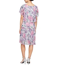Ignite Evenings Bodre Floral Short Sleeve V-Neck Tiered Dress