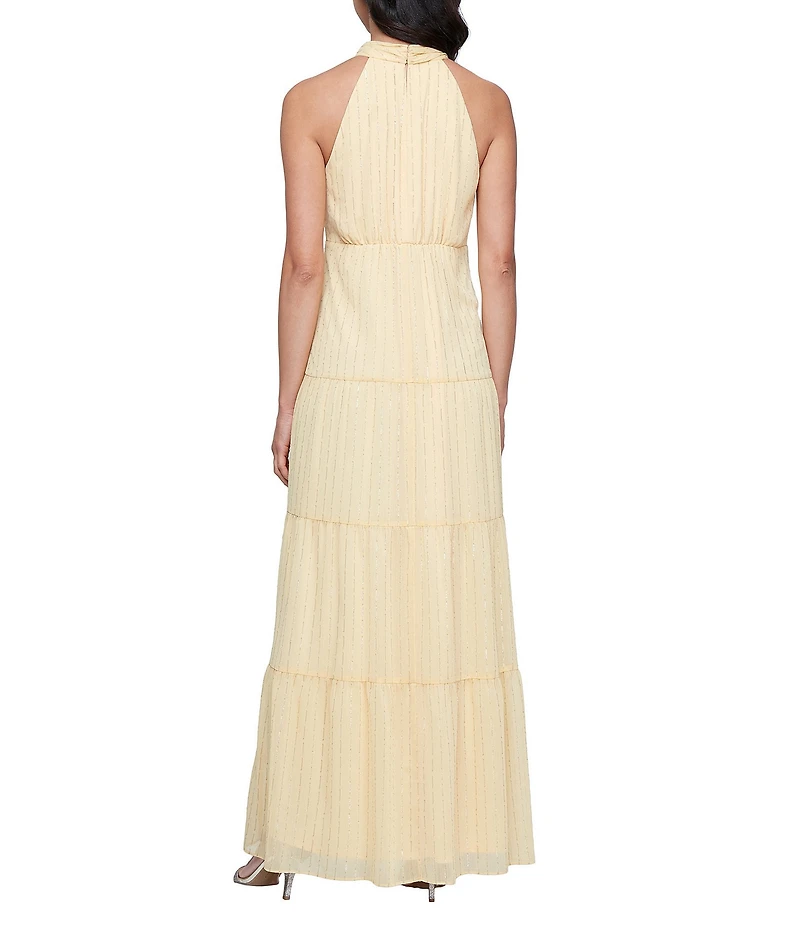 Ignite Evenings Chiffon Sleeveless Tiered Halter Maxi Dress