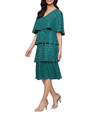 Ignite Evenings Chiffon Tea Length Tiered Foiled Dot Dress