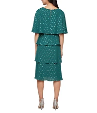 Ignite Evenings Chiffon Tea Length Tiered Foiled Dot Dress