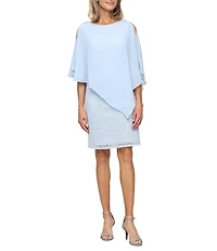 Ignite Evenings Crotchet Lace Asymmetric Chiffon Overlay Dress