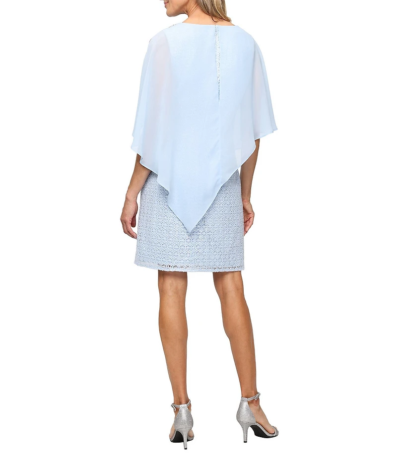 Ignite Evenings Crotchet Lace Asymmetric Chiffon Overlay Dress