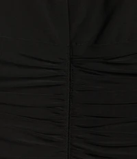 Ignite Evenings Embellished 3/4 Sleeve Ruched Bodice Boat Neck Column Gown