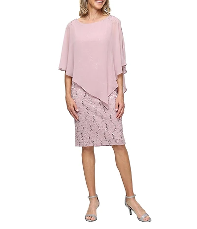 Ignite Evenings Embellished Lace Sheath Caplet Short Dress