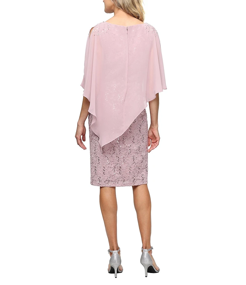 Ignite Evenings Embellished Lace Sheath Caplet Short Dress