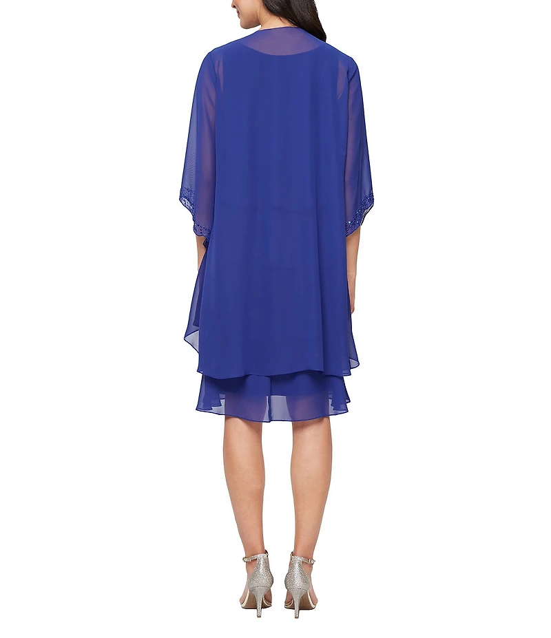 Ignite Evenings Emebllished Tiered Chiffon Jacket Dress