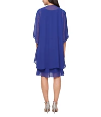Ignite Evenings Emebllished Tiered Chiffon Jacket Dress