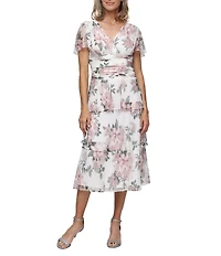 Ignite Evenings Floral Print Bodre Midi Dress