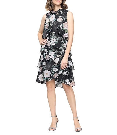 Ignite Evenings Floral Print Chiffon Tiered Dress