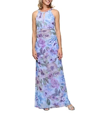 Ignite Evenings Floral Print Halter Neck Ruched Long Dress
