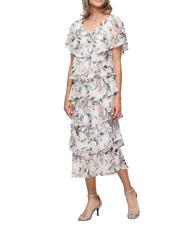 Ignite Evenings Floral Print Tiered Midi Dress