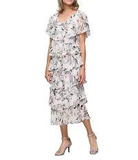 Ignite Evenings Floral Print Tiered Midi Dress