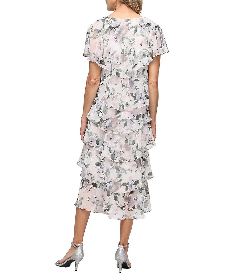 Ignite Evenings Floral Print Tiered Midi Dress