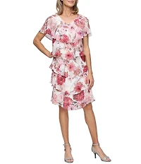 Ignite Evenings Floral Print V Neck Tiered Midi Dress