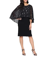 Ignite Evenings Foil Print Chiffon Capelet Overlay Matte Jersey Sheath Dress