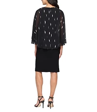 Ignite Evenings Foil Print Chiffon Capelet Overlay Matte Jersey Sheath Dress