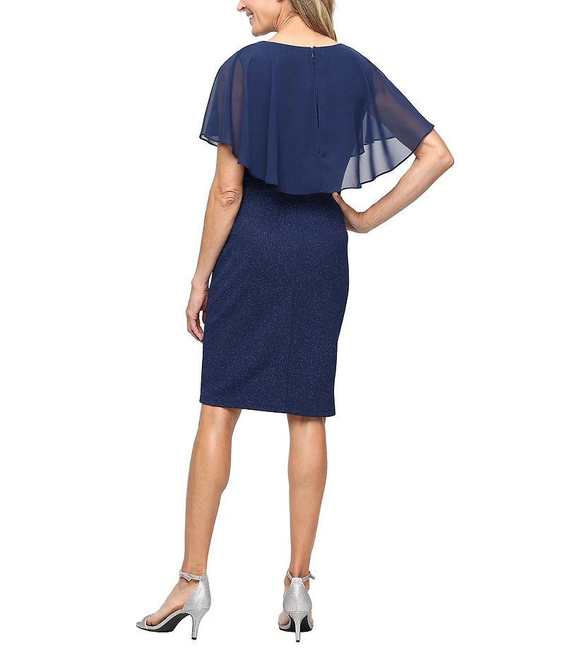 Ignite Evenings Glitter Knit Embellished Waist Detail Chiffon Overlay Dress