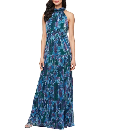 Ignite Evenings Halter Neck Floral Print Bodre Maxi Dress