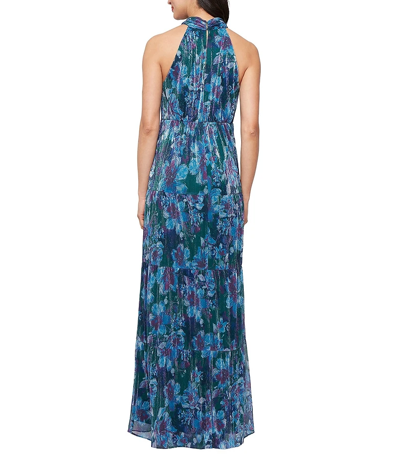 Ignite Evenings Halter Neck Floral Print Bodre Maxi Dress