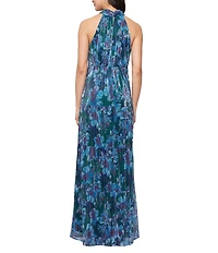 Ignite Evenings Halter Neck Floral Print Bodre Maxi Dress